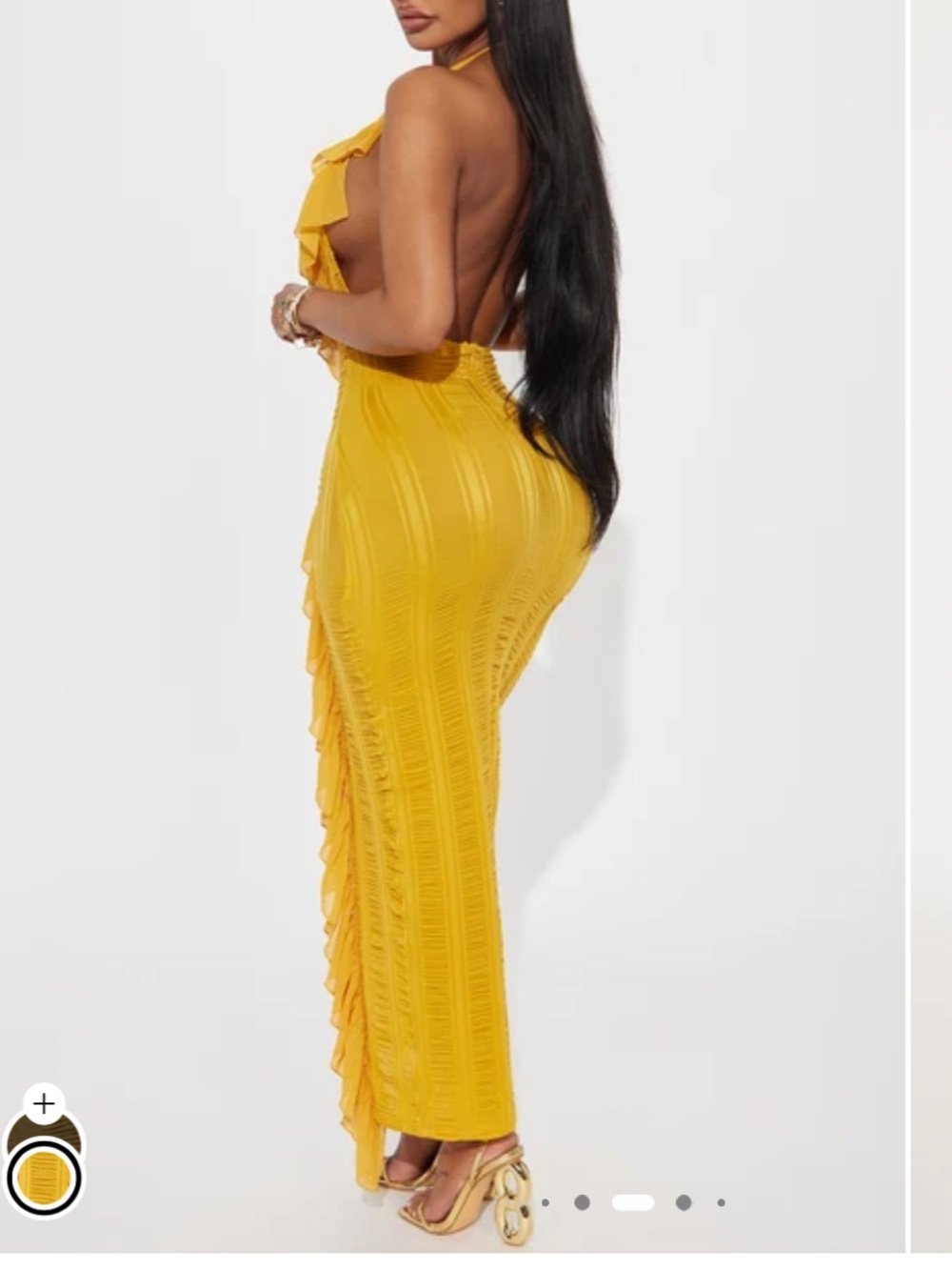Yellow Ruffle Halter Slit Maxi Dress - Picture 2 of 2